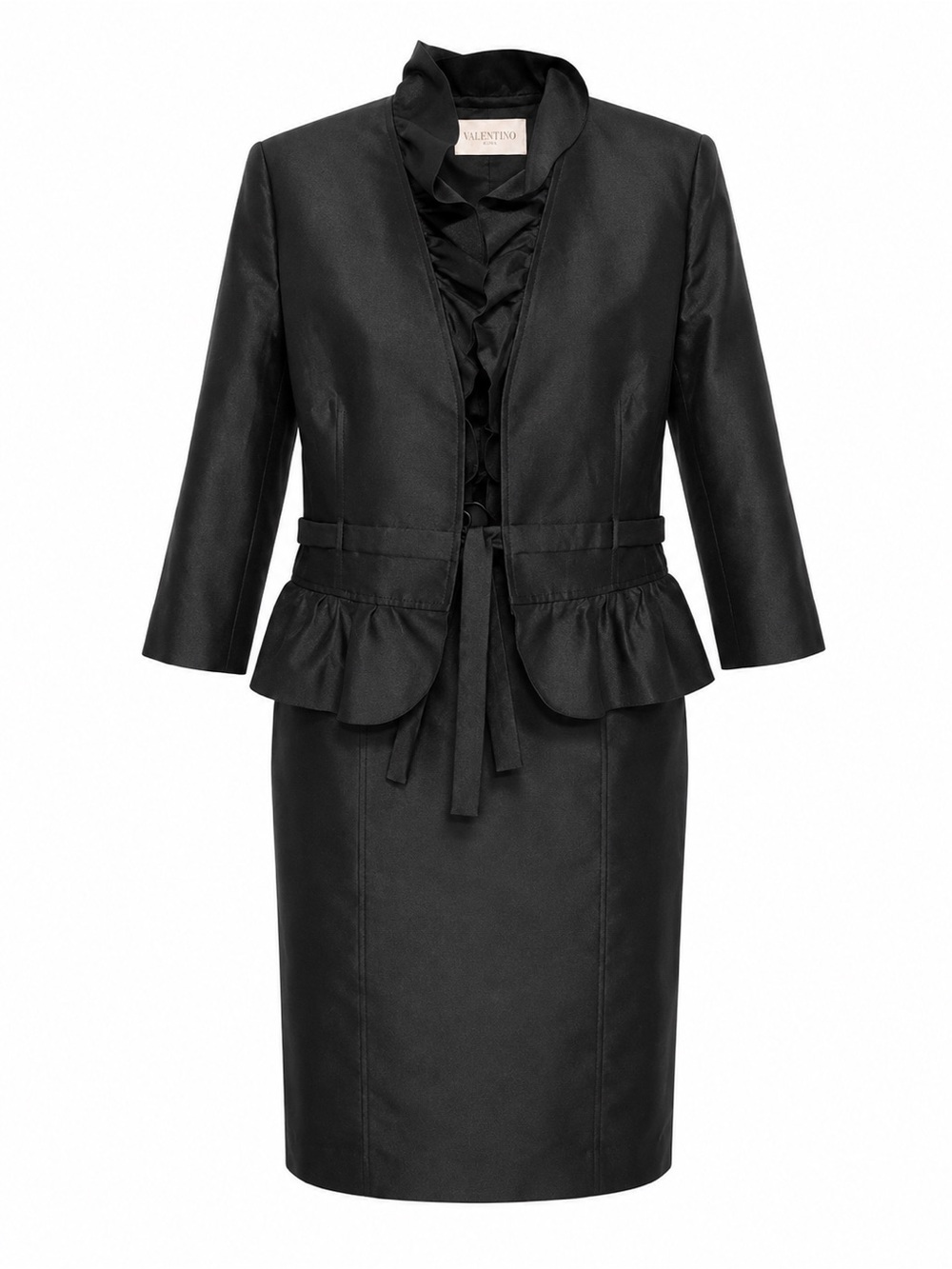 Valentino Roma Black Peplum Blazer & Pencil Skirt Suit Set